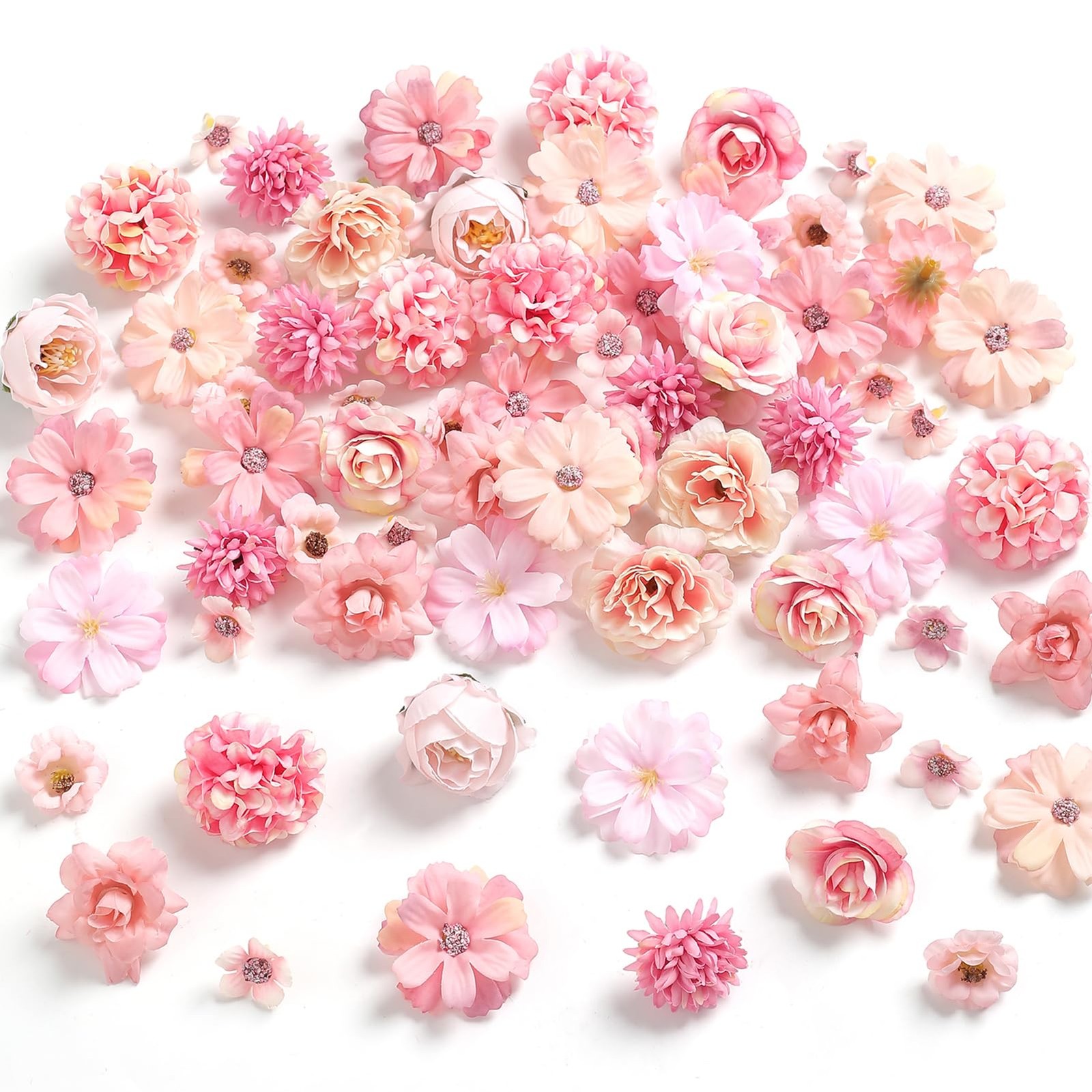 Faux Flower Heads Mini Pink Artificial Flower Heads Fake Peony Daisy Rose Flo…