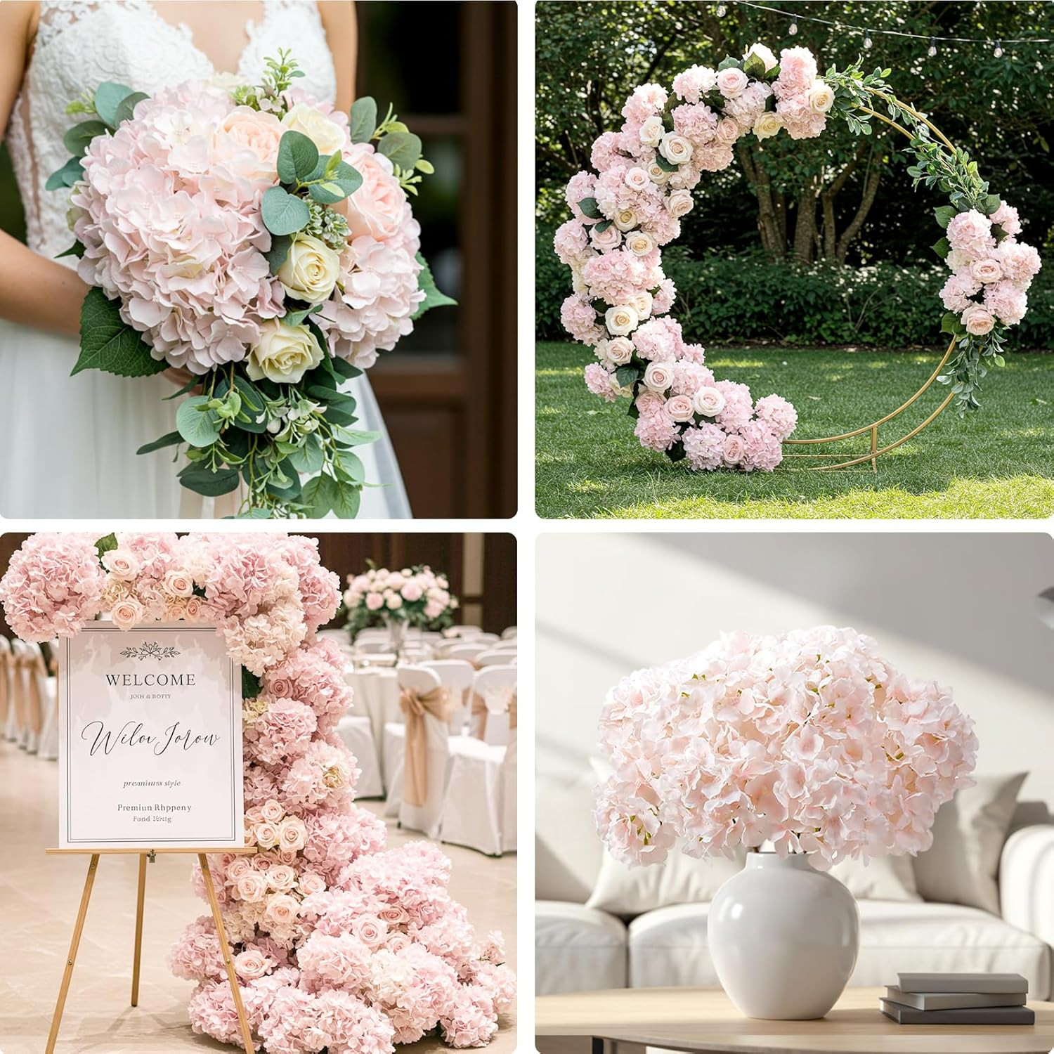 404PCS Pink Hydrangea Silk Flowers for Wedding, Home, Party Decor