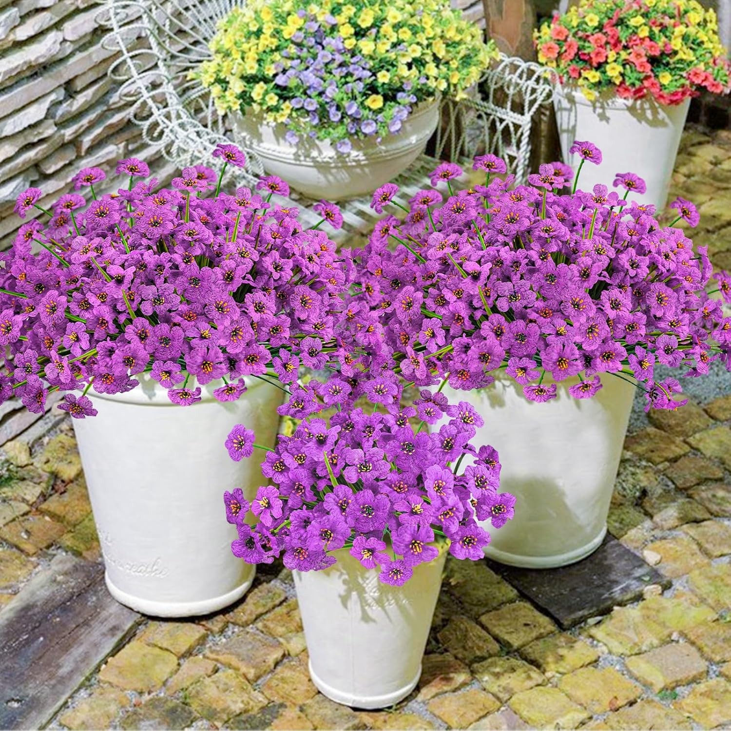 48 Bundles Outdoor Artificial Flowers UV Resistant Fake Silk Flower Faux Plastic