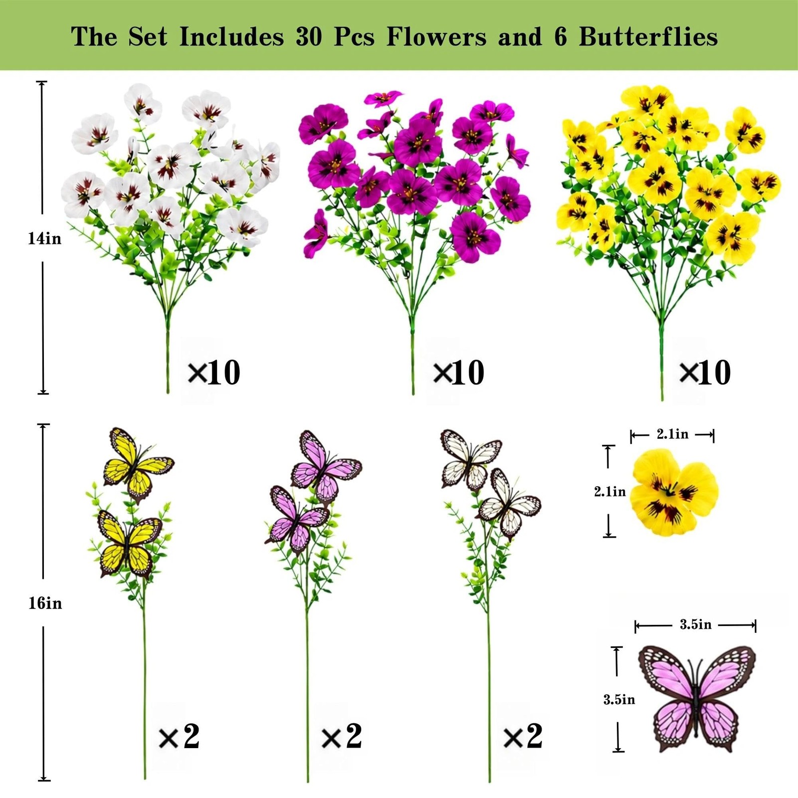 36 Stems Artificial Pansies Flowers for Outdoor