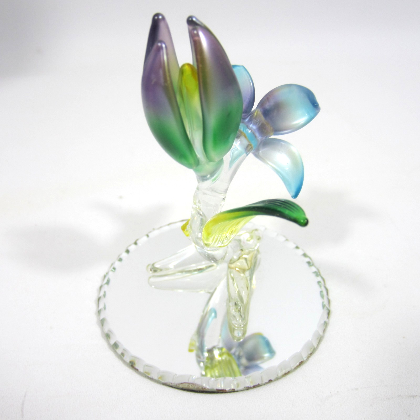 Vintage 90s Frosted Lampwork Glass Tulip Lily Flower Figure Mirror 4″ in Box NEW