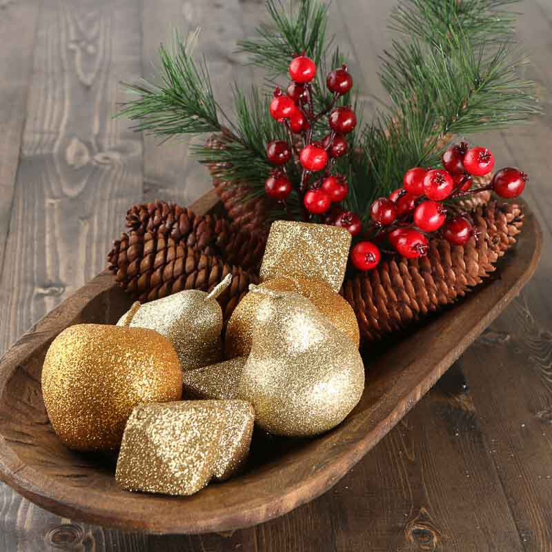 Assorted Winter Table Decorations Set with Pinecones, Glitter Fruit & More!