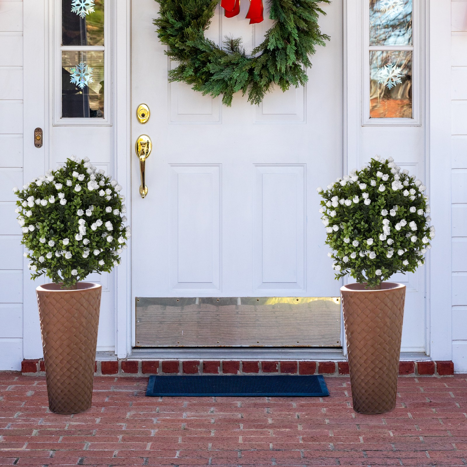Set of 2 Artificial Ginkgo Biloba Trees with White Flowers for Indoor Outdoor