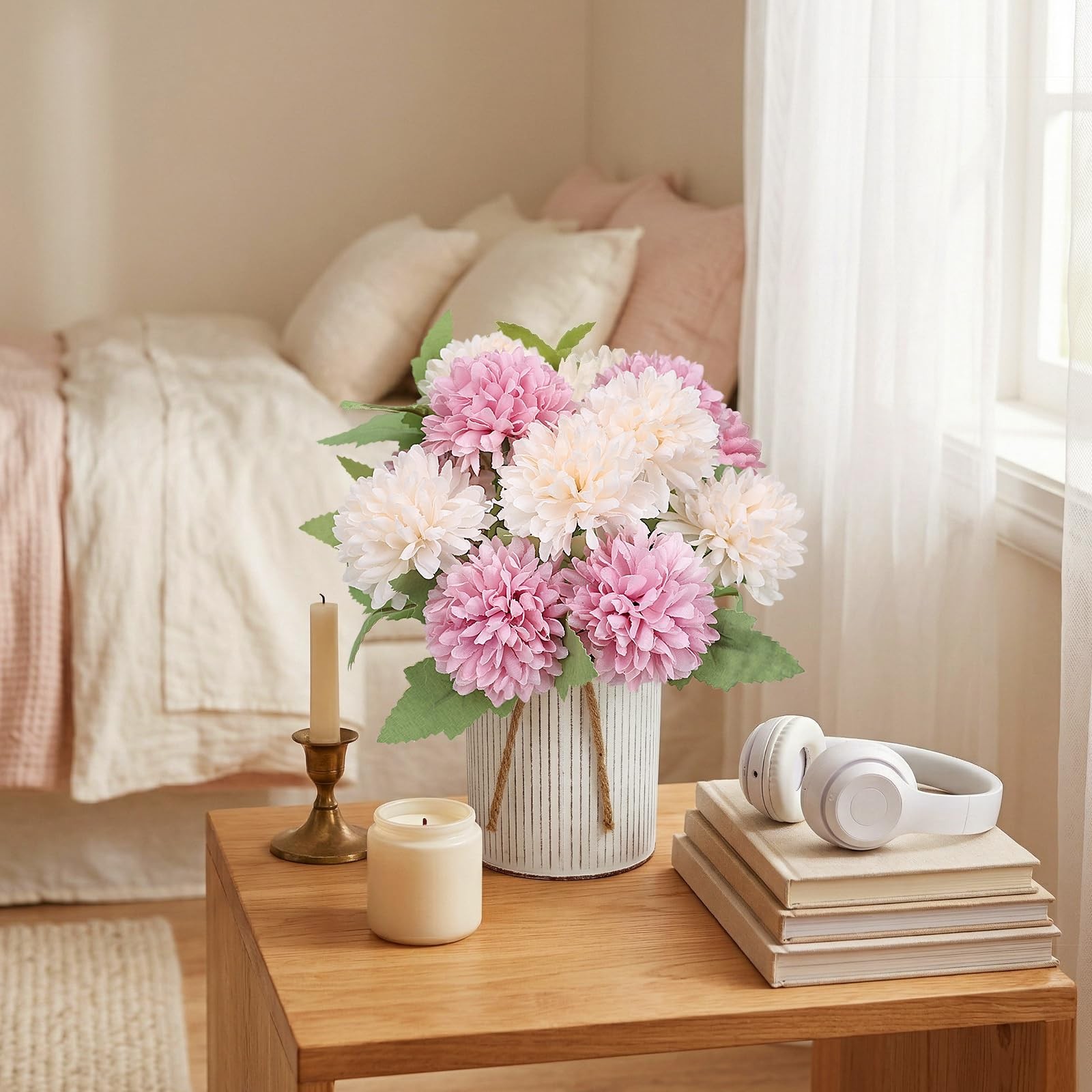 6 Set Pre-Made Flower Table Centerpieces – Dusty Pink & Champagne