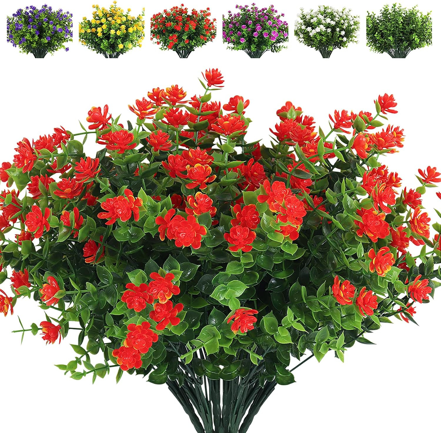 Artificial Flowers Outdoor Fake Flowers，8 Bundles outside Face Mums Fake Summer