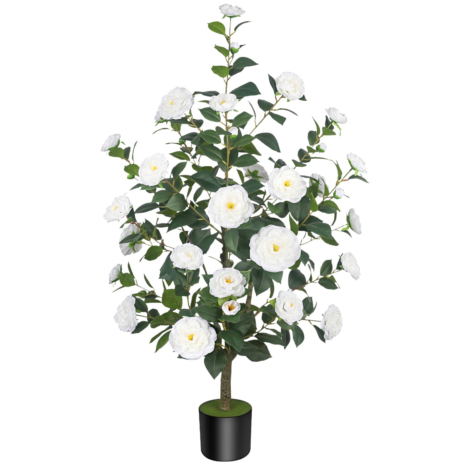 1Pack 47.24″/3.94FT Artificial Camellia Trees with 36 White Flowers in Pots –…