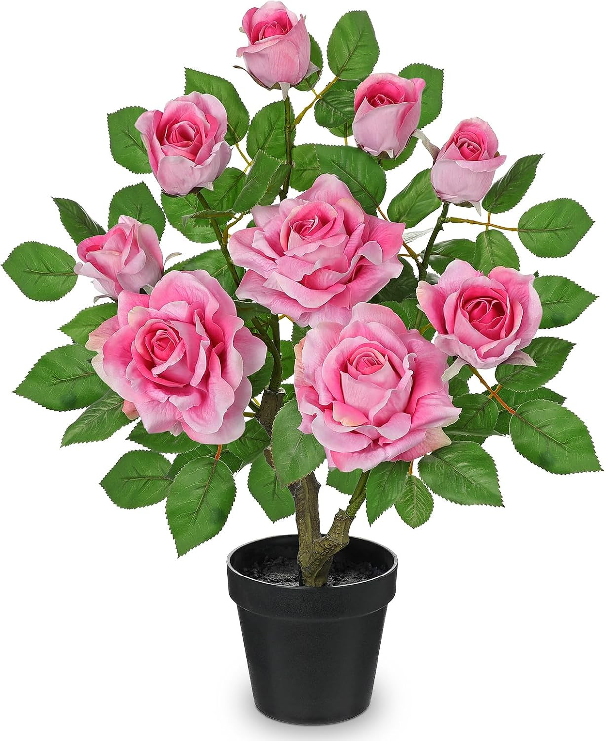 17.7″ Pink Artificial Rose Potted Plant – Elegant Faux Floral Decor for Home