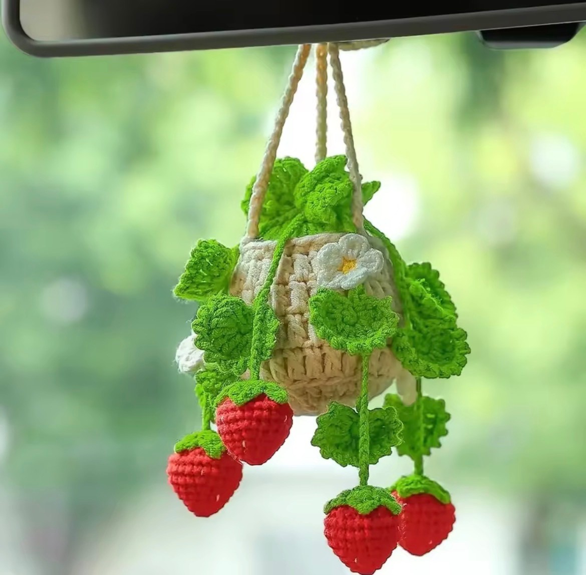 Car Plant Crochet Red Strawberry Hanging Plant
