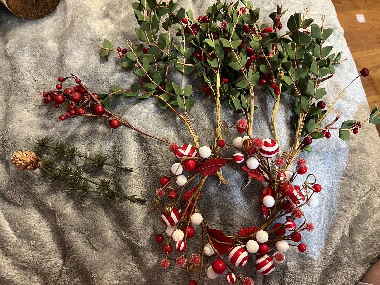 Christmas Floral Pick & Candle Ring Lot Rustic Berry Pinecone Greenery DIY