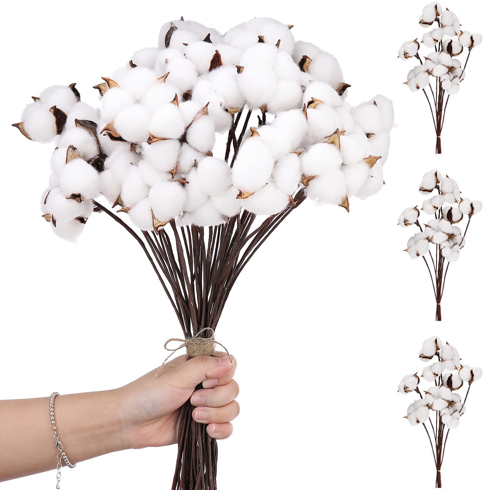 60 Pcs 60 Balls Artificial Cotton Flowers Antique Cotton Stems Farmhouse Deco…