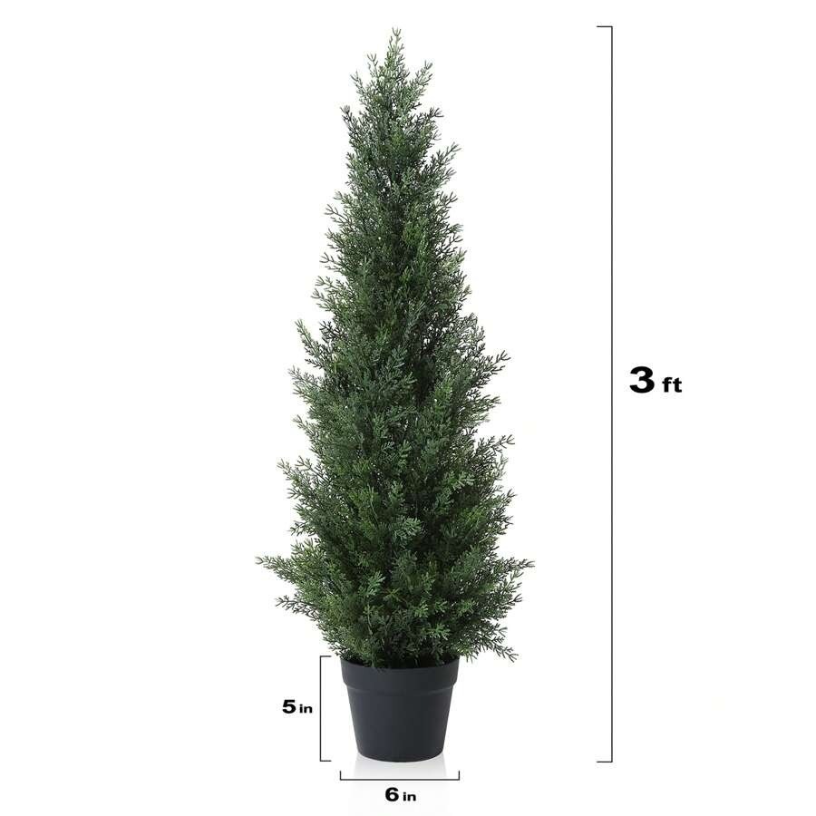 UV-Resistant Artificial Cedar Tree, Pre-Potted Fake Plant for Indoor/Outdoor Dec