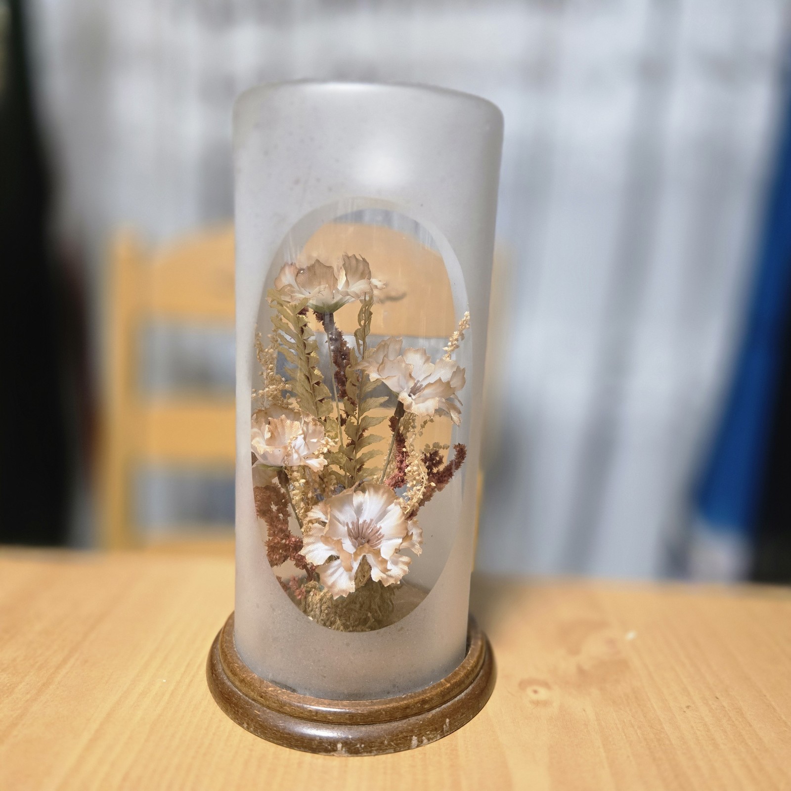 Vintage 1970s terrarium cloche with faux flowers retro decor