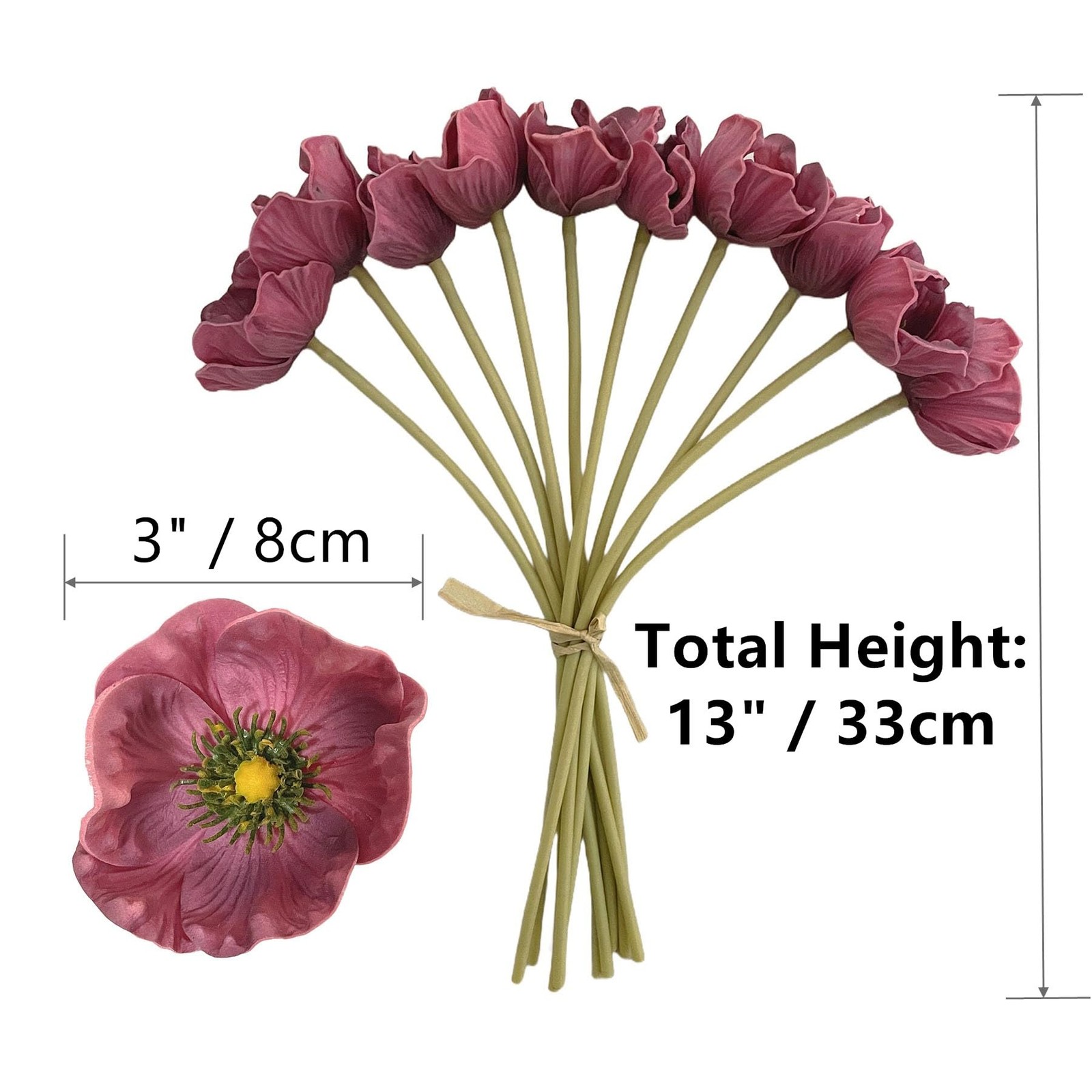 10 Stems Artificial Poppies Real Touch PU Fake Latex Flowers for Wedding Holi…