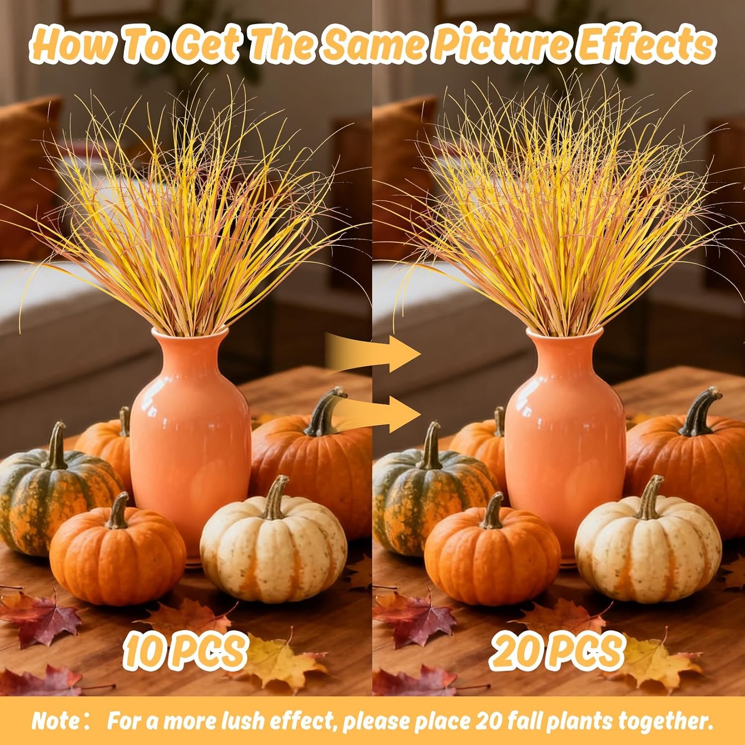 20PCS Artificial Fall Flowers UV Resistant Wheat Grass Stems Autumn Greenery