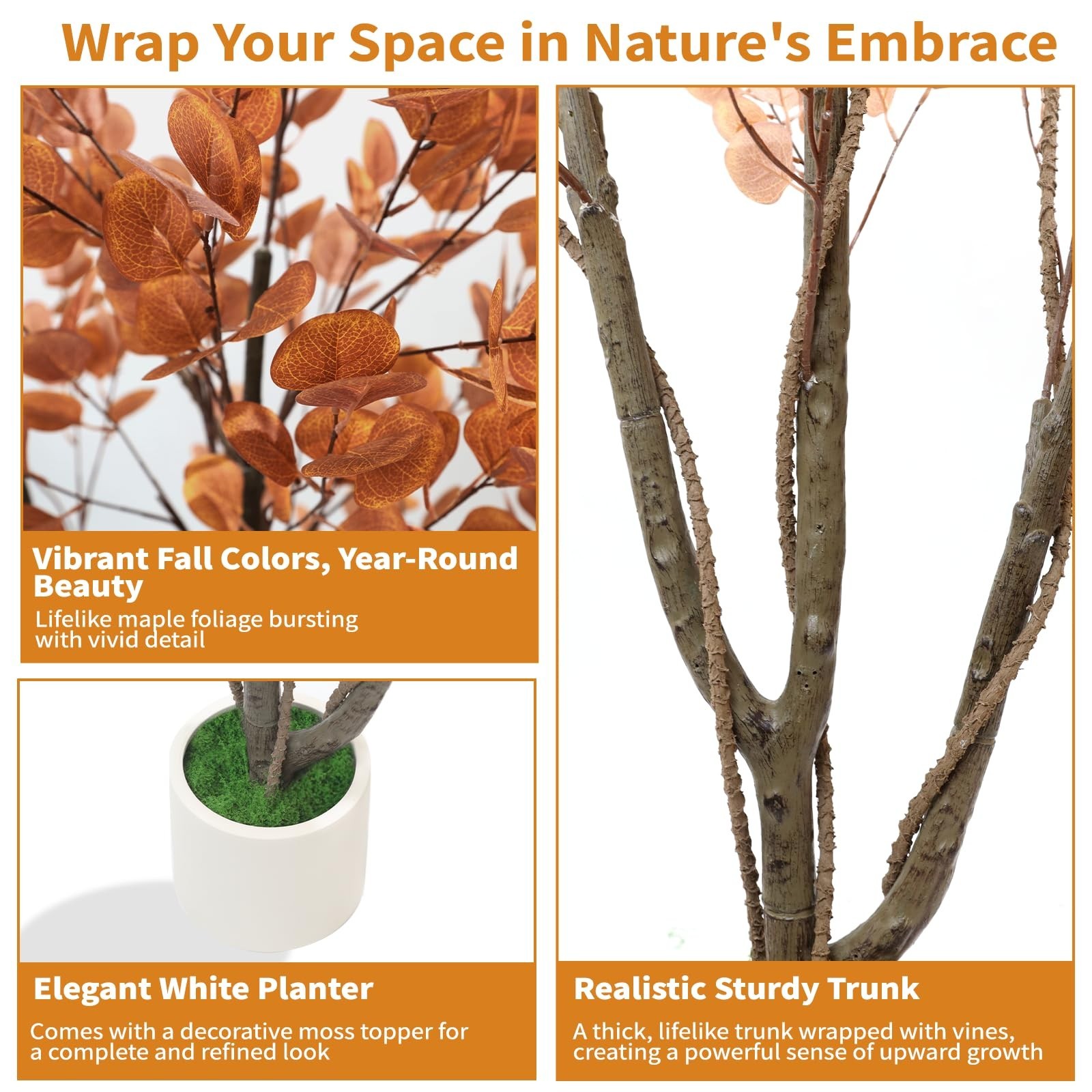 5FT Artificial Eucalyptus Tree – Indoor/Outdoor Faux Plant with White Planter fo