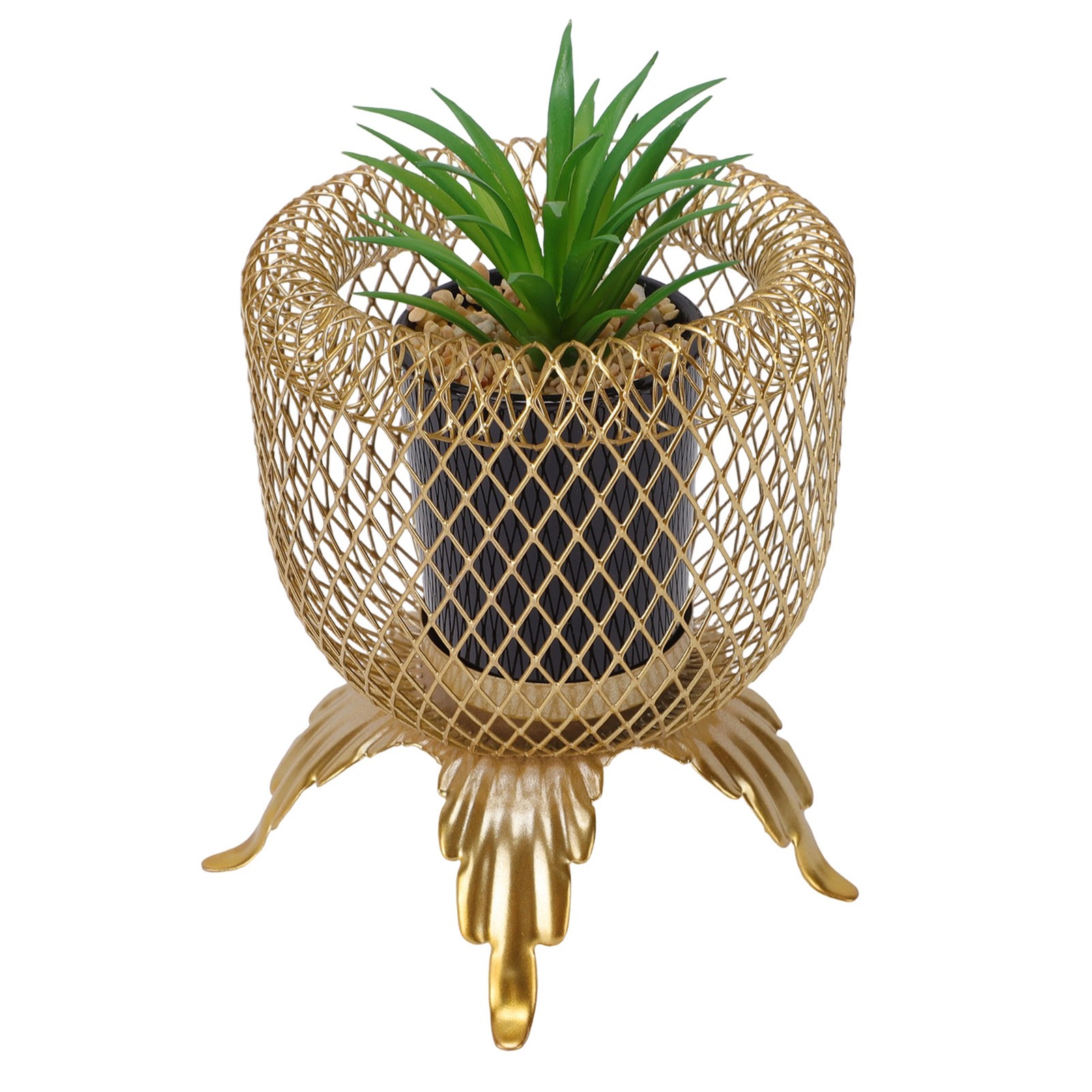 Small Fake Plant With Metal Cage Decorative Potted Artificial Succulent For Home