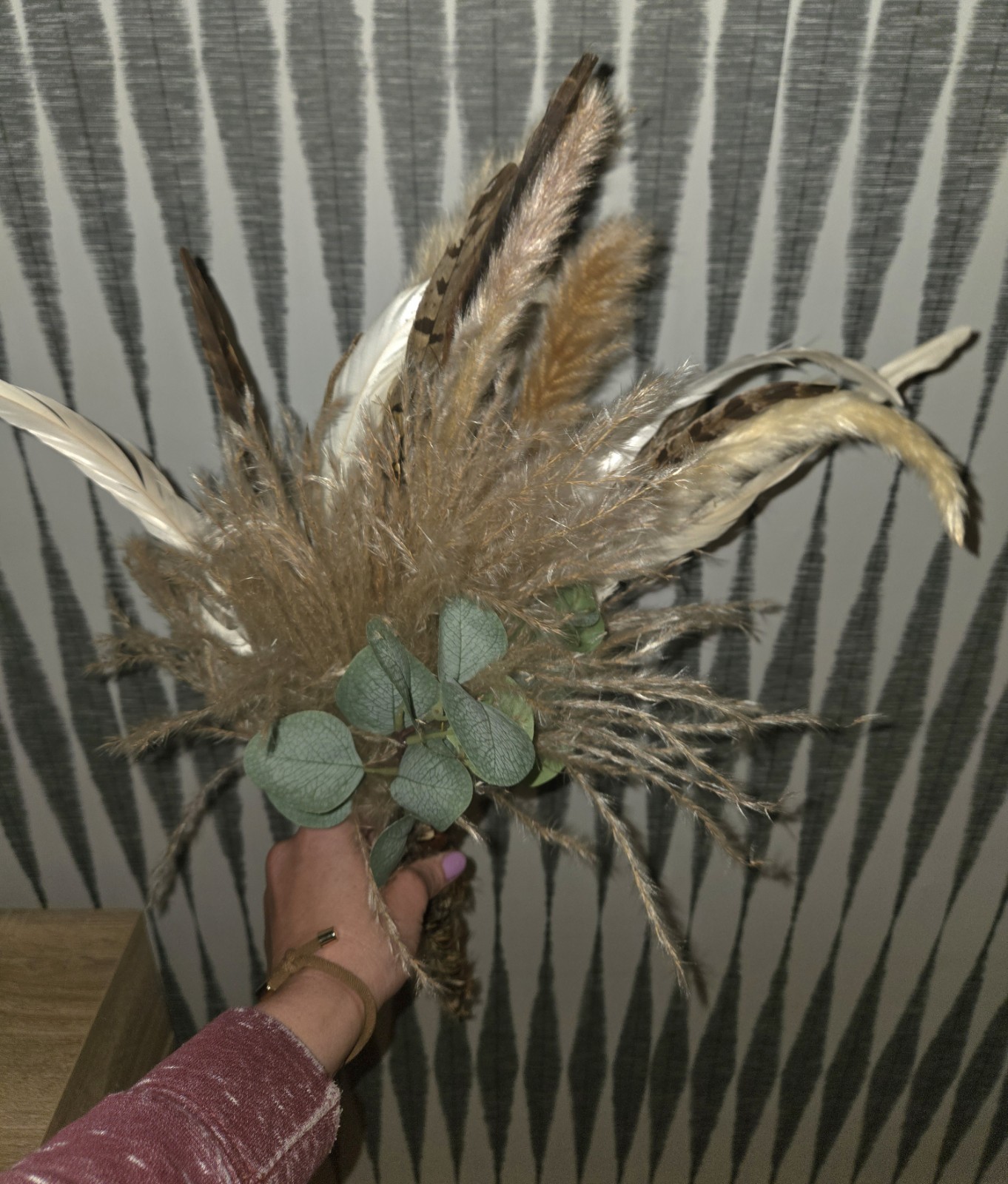 Handmade Boho Pampas & Feather Faux Floral Bouquet | Rustic Farmhouse Decor New