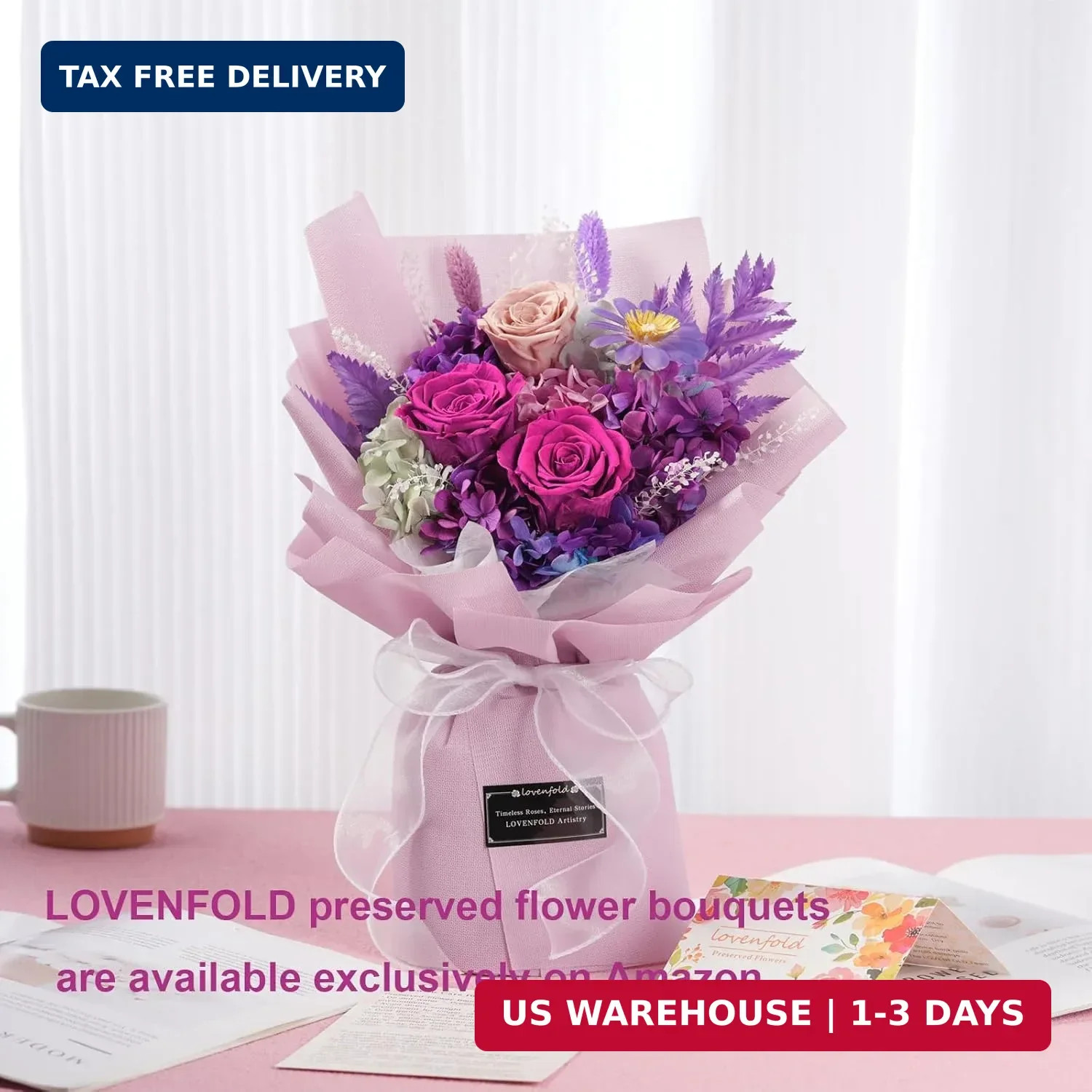 lovenfold Preserved Flowers for Delivery, Purple Rose Bouquets That Last 1-3 Yea