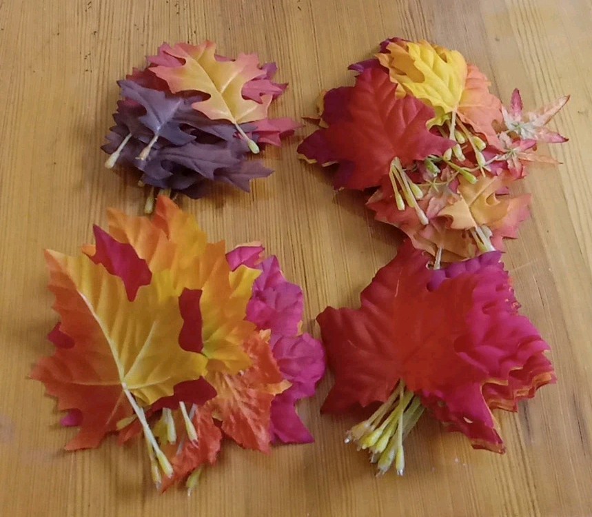 70 PC Silk FALL Maple Leaves w Stems Home Decor Wedding Halloween Thanksgiving