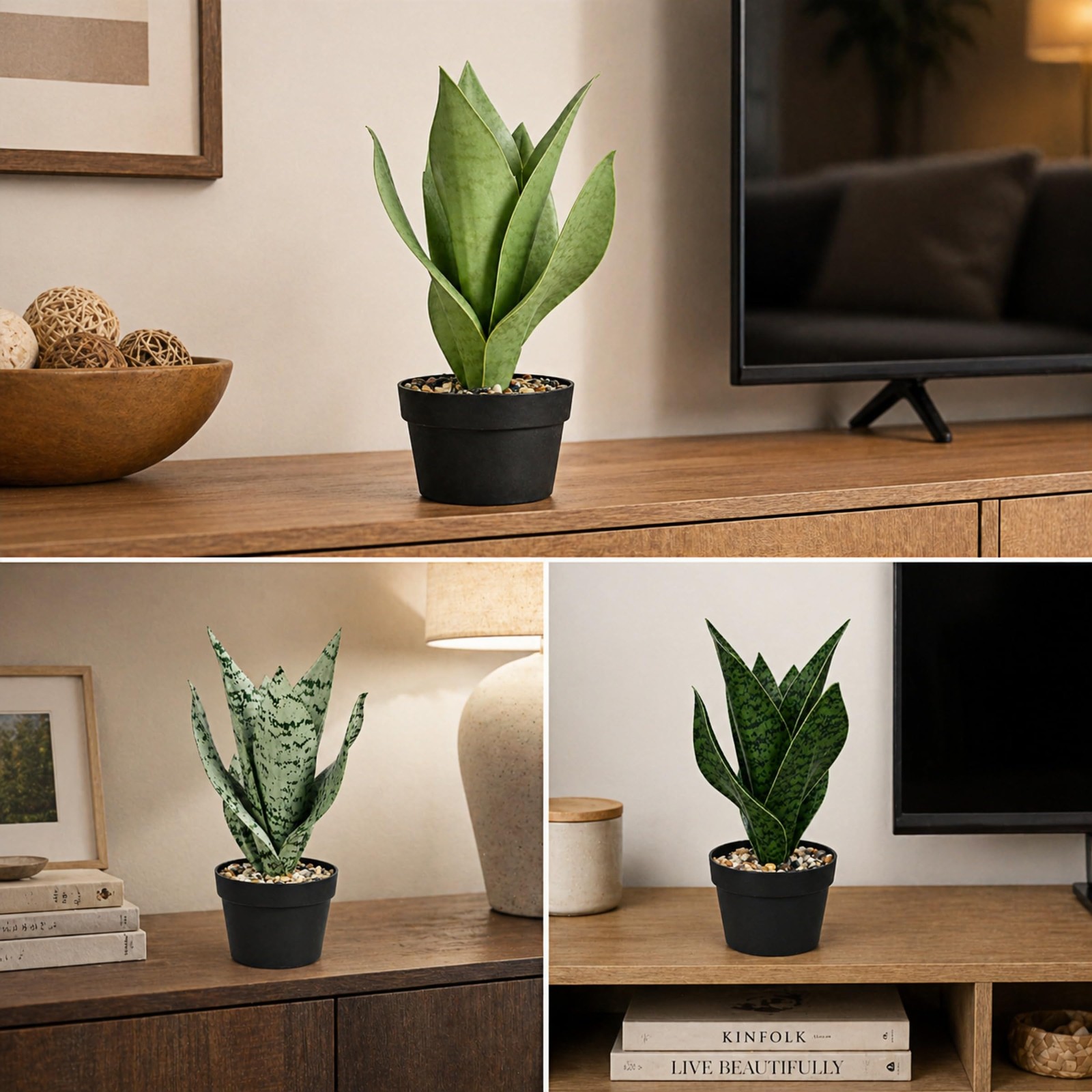 Artificial Snake Plant, Small Faux Sansevieria Plant in Pot, Fake Potted Plan…