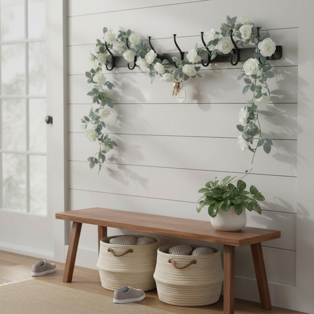 White Rose Garland 86.6 inches with Reinforced Wire Stem for Stability