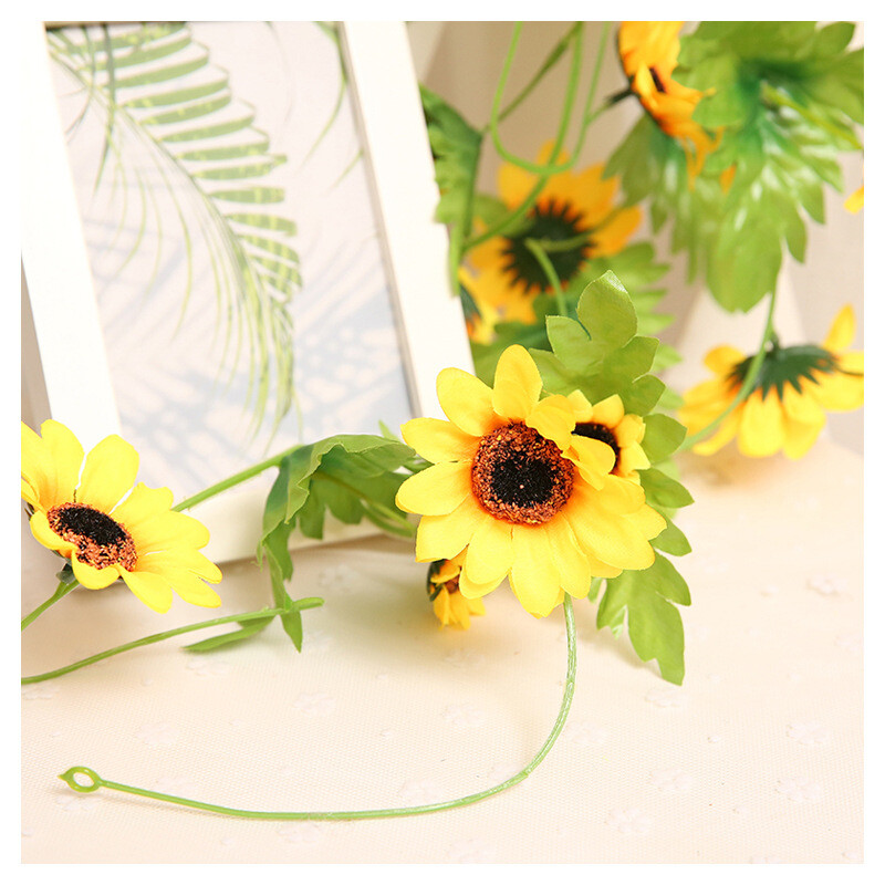 240cm Artificial Silk Sunflower Ivy Vine with Green Leaves Hanging Garland