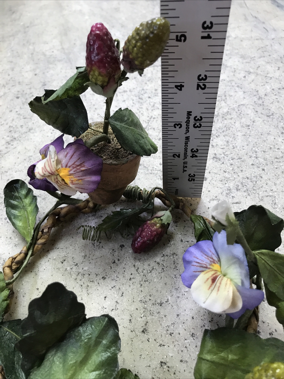 Vintage Spring Summer Purple PANSY CANDLE RING Floral Wreath 6” – Fast Ship!
