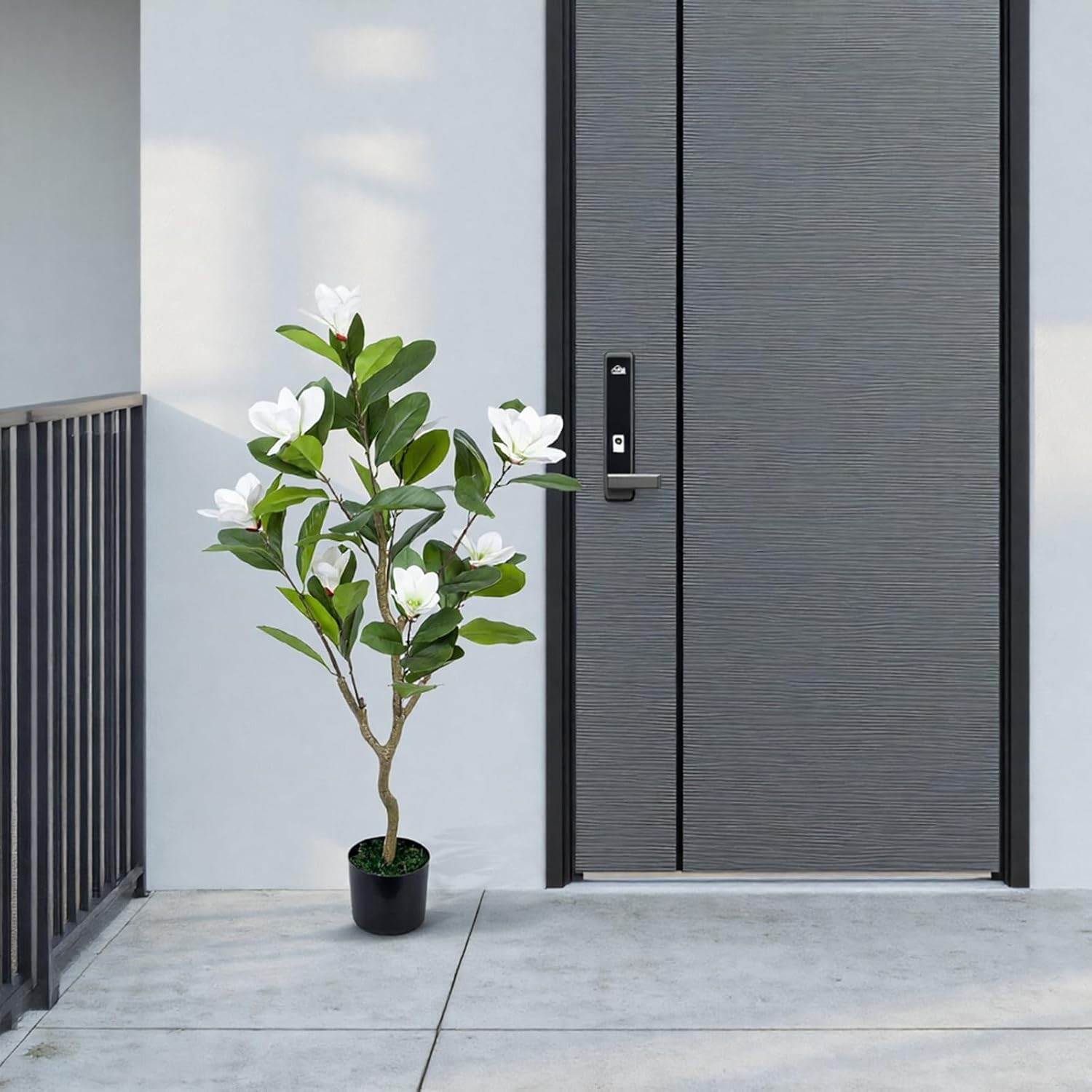 Set of 2 – 45″ Faux Magnolia Trees with Realistic Leaves & Flowers for Decor
