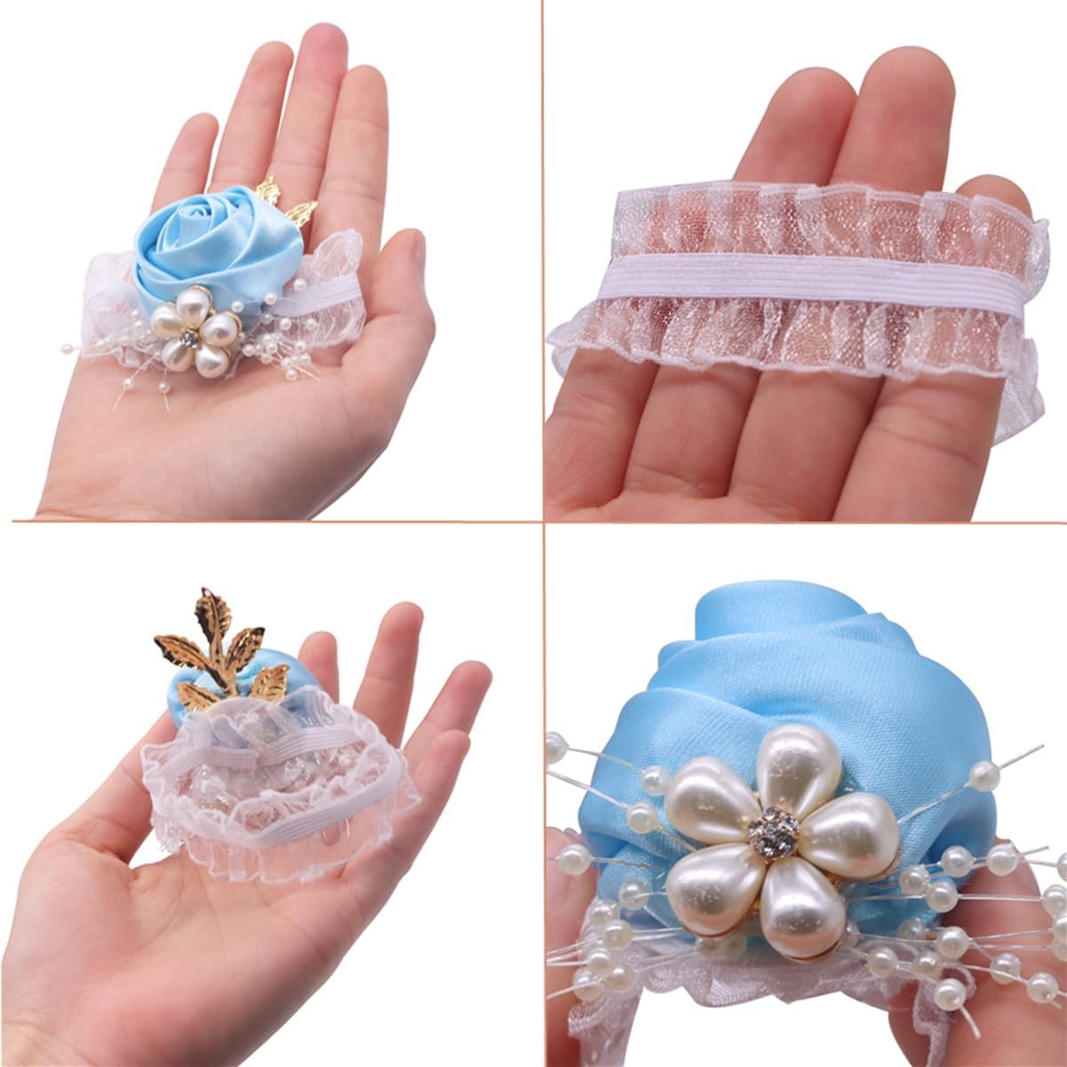 1 Pcs Light Blue Wrist Corsage Bridesmaid Bride Wedding Hand Flower Decoration