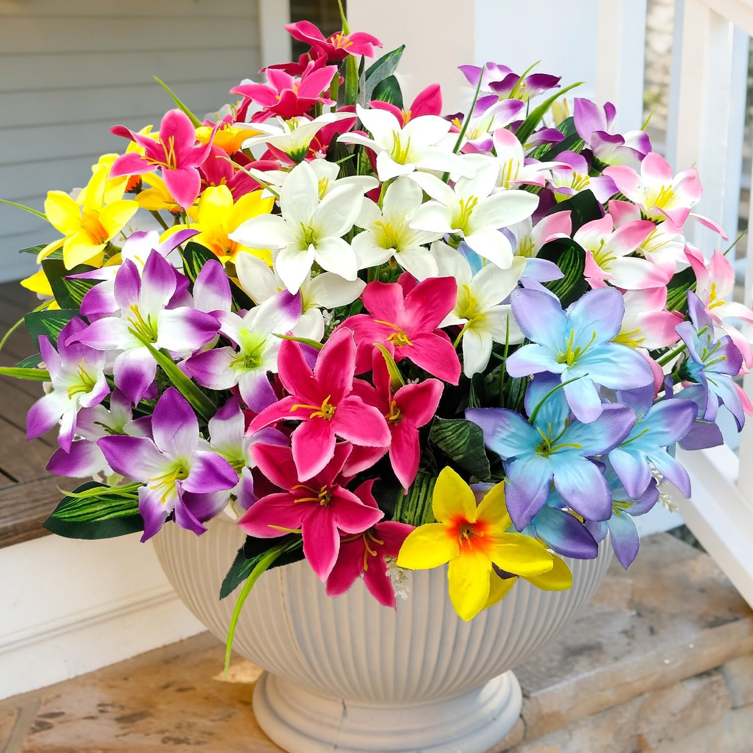 Artificial Fake Flowers for Outdoor Decoration, 8 Bundles UV Resistant Artifi…