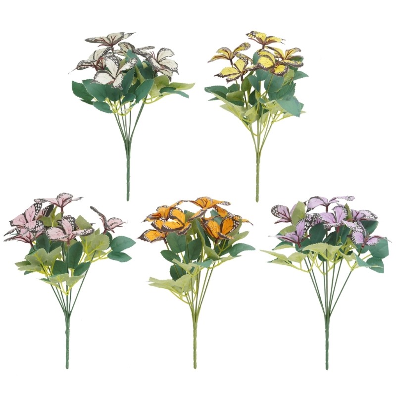 7 Head Artificial Butterfly Flowers Colorful Plastic Realistic Home Decors