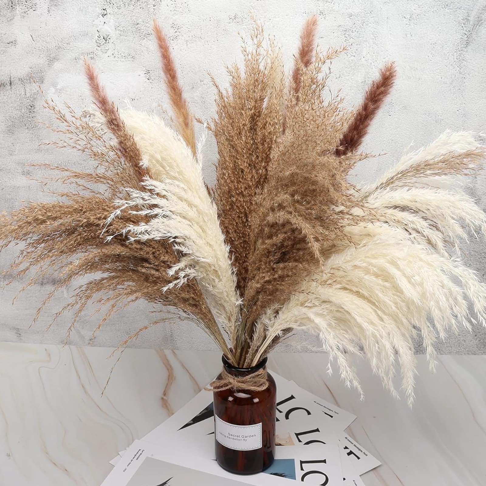 40 PCS Tall Pampas Grass for Floor Vase â€“ 17″ Natural Fluffy Dried Pampas