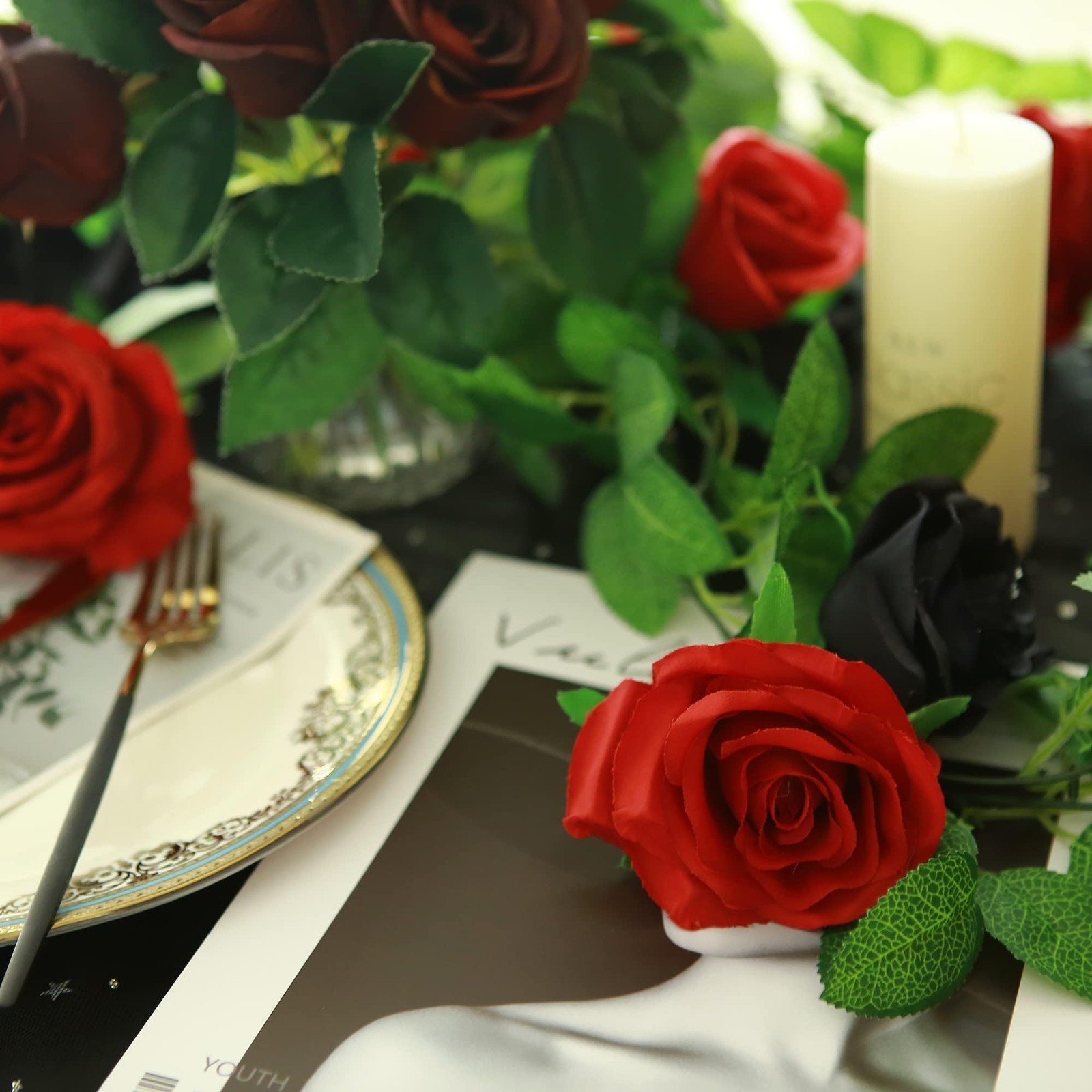 2 Pack Black Red Artificial Rose Flower Garland 13ft Gothic Elegant Valentine…