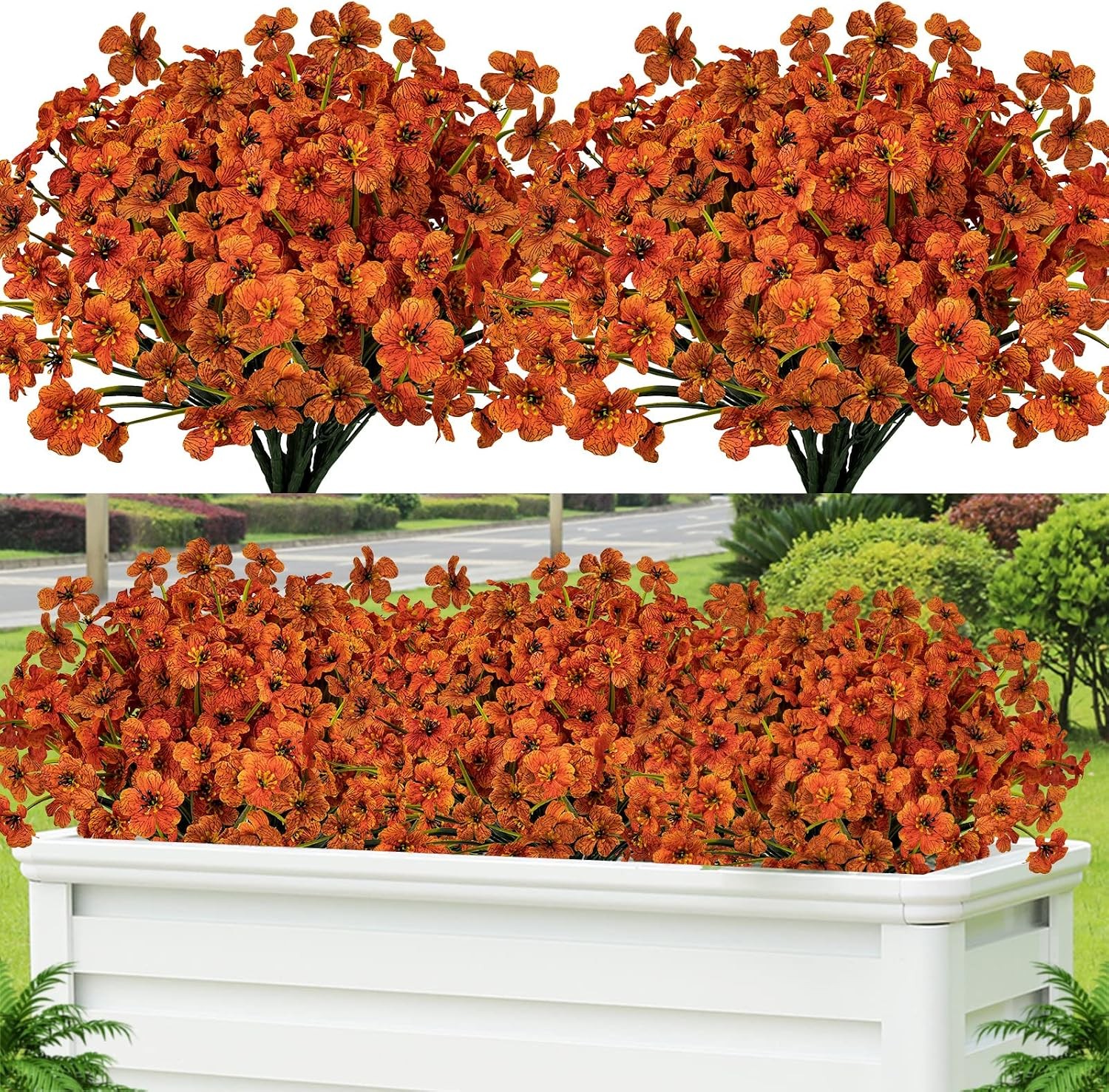 24 Pcs Artificial Flowers UV Resistant, Faux Plastic Shrubs Outdoor Decor