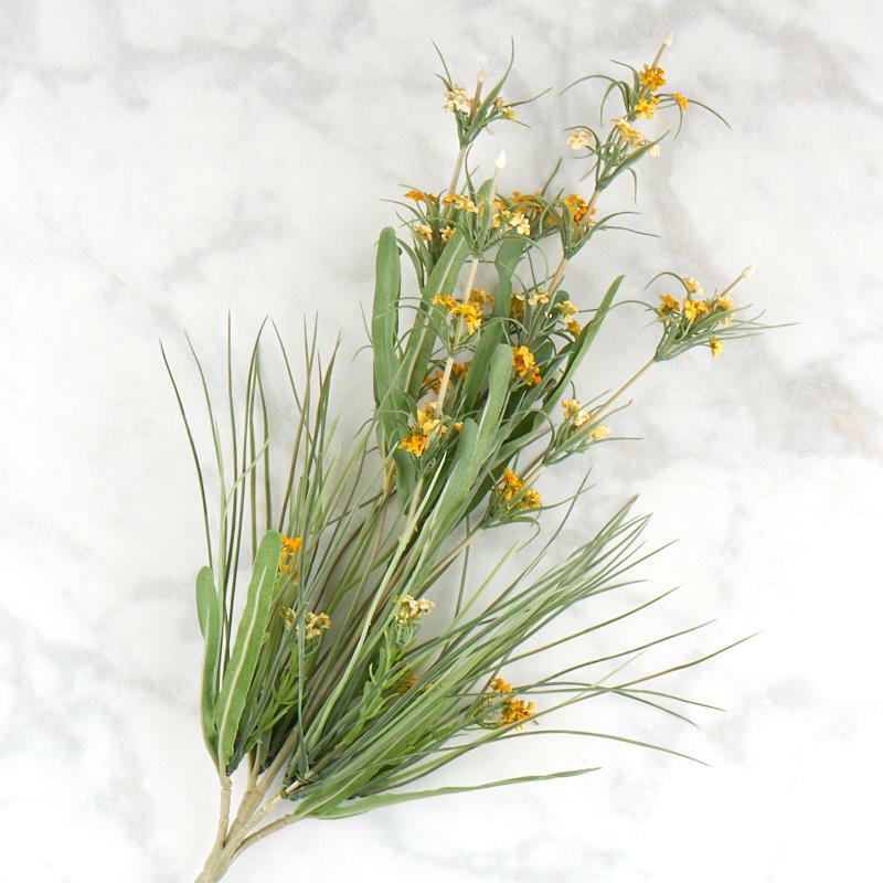Poly Silk and Vinyl Yellow Berry and Grass Floral Bushes