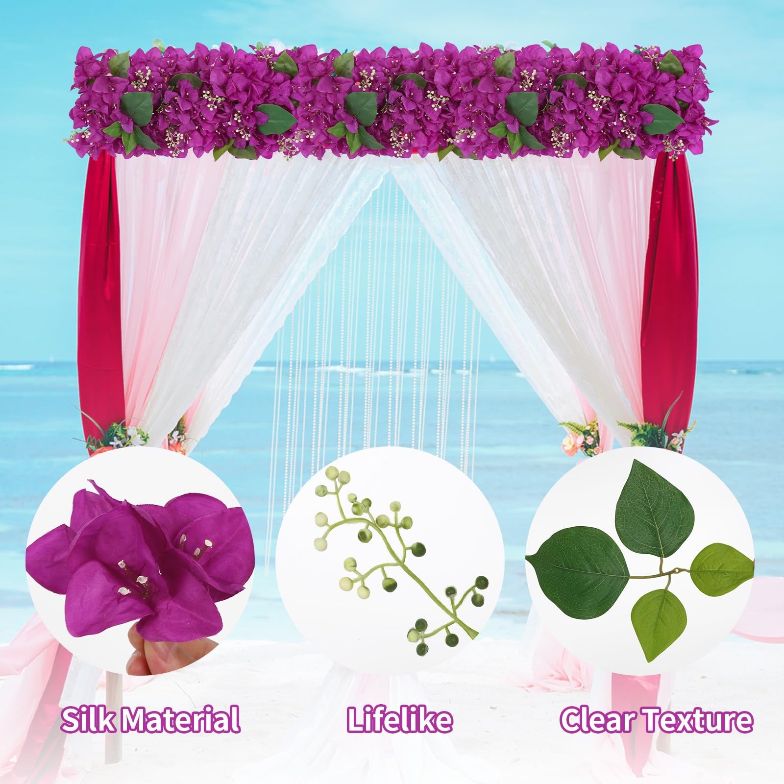 2PCS Wedding Arch Flowers 20.47in Purple Bougainvillea Artificial Flower Row …