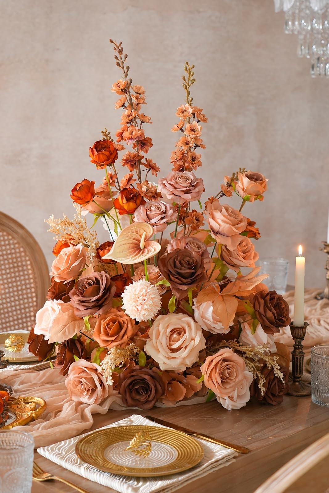 2pcs Artificial Rose Floral Arrangements – Free Standing Wedding Centerpieces, A