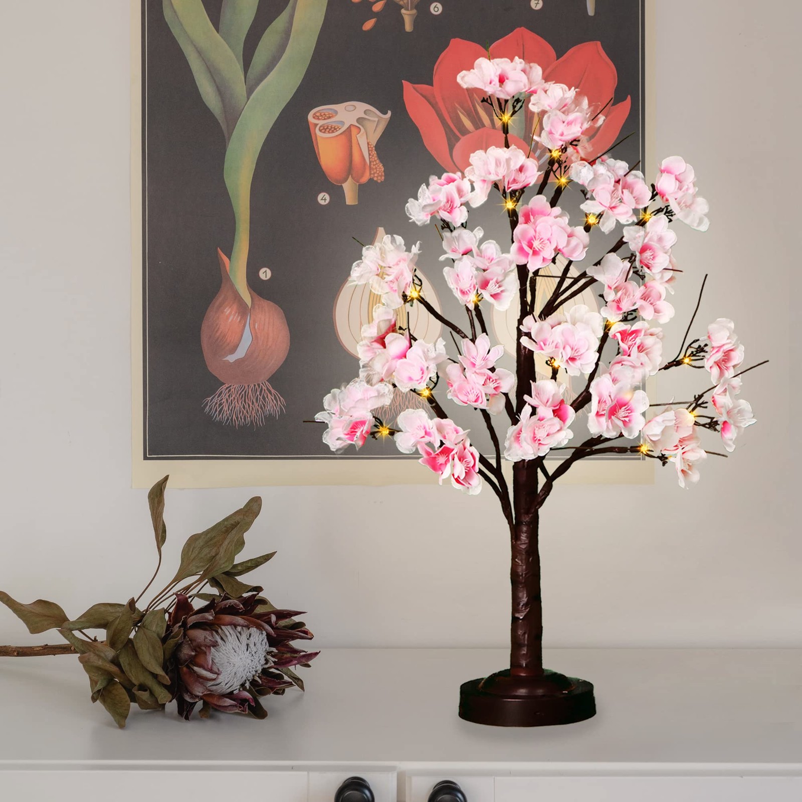18 Inch Cherry Blossom Tree Lamp with LED Light Spring Decoration
