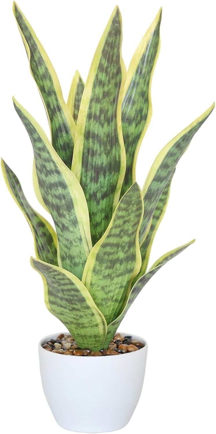 18.5″ Artificial Snake Plant Potted,Fake Sansevieria Floor Plant Real Looking…