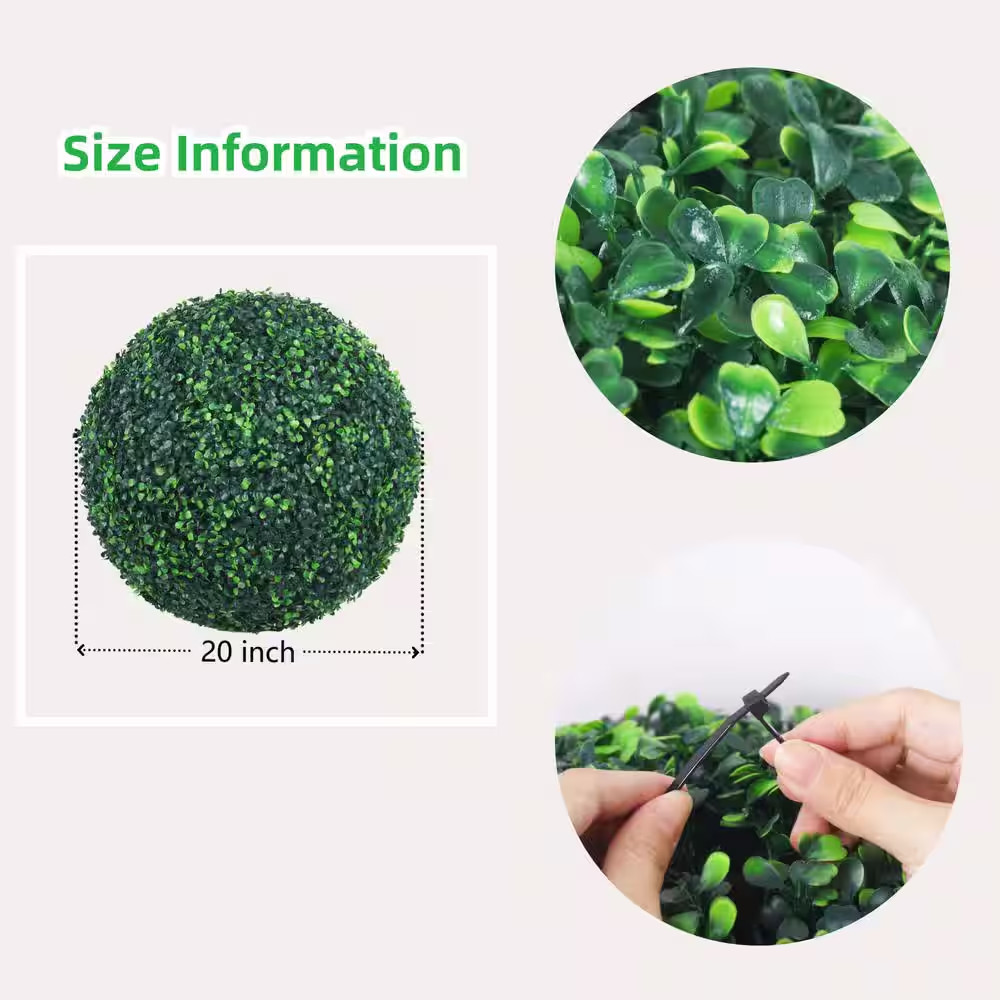 20 In. Artificial Boxwood Topiary Ball 4-Layers Realistic Faux Plants Decoration