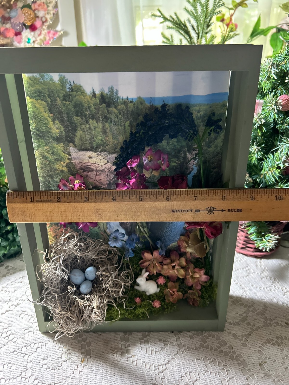 Handmade Nature Diorama Waterfall Birds Nest Dried Flowers