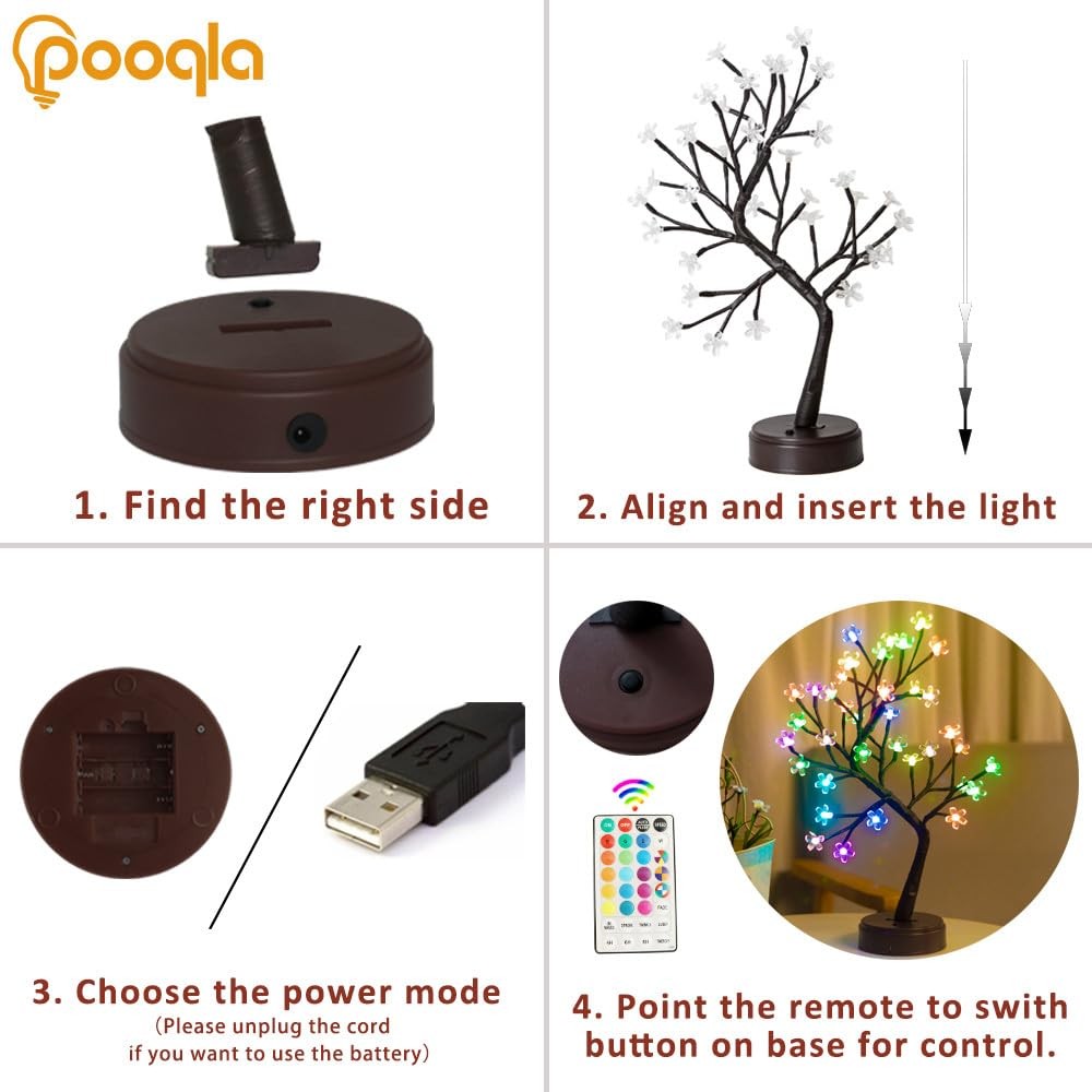 Pooqla Valentines RGB Cherry Blossom Tree Light with Remote 16 Color-Changing LE