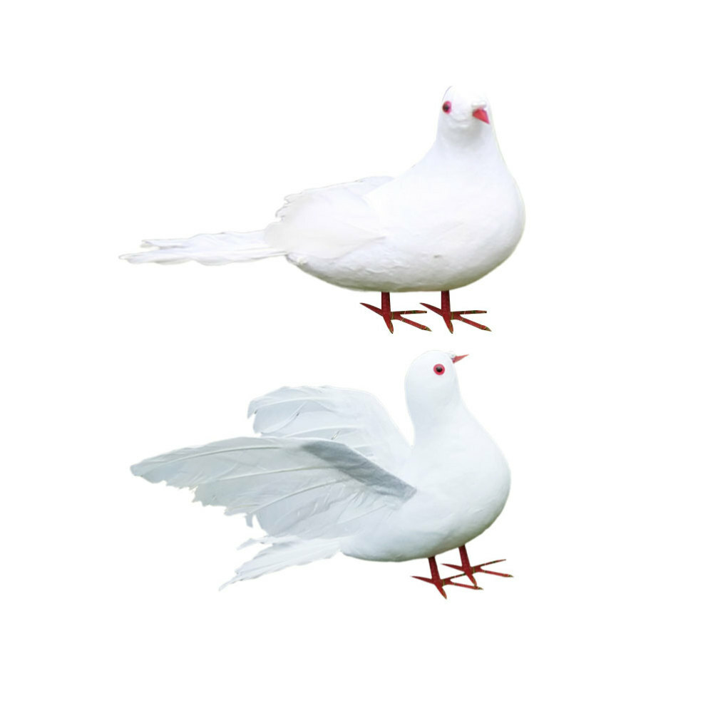 2PCS Pigeon Model Artificial Feature Doves Pigeon Figurine White Bird Decor