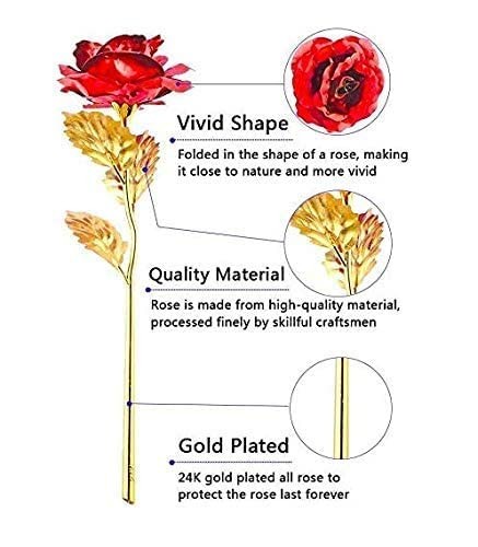 Red Artificial Golden Rose Flower With Luxury Gift Box Anniversary 11 Inch 1PC