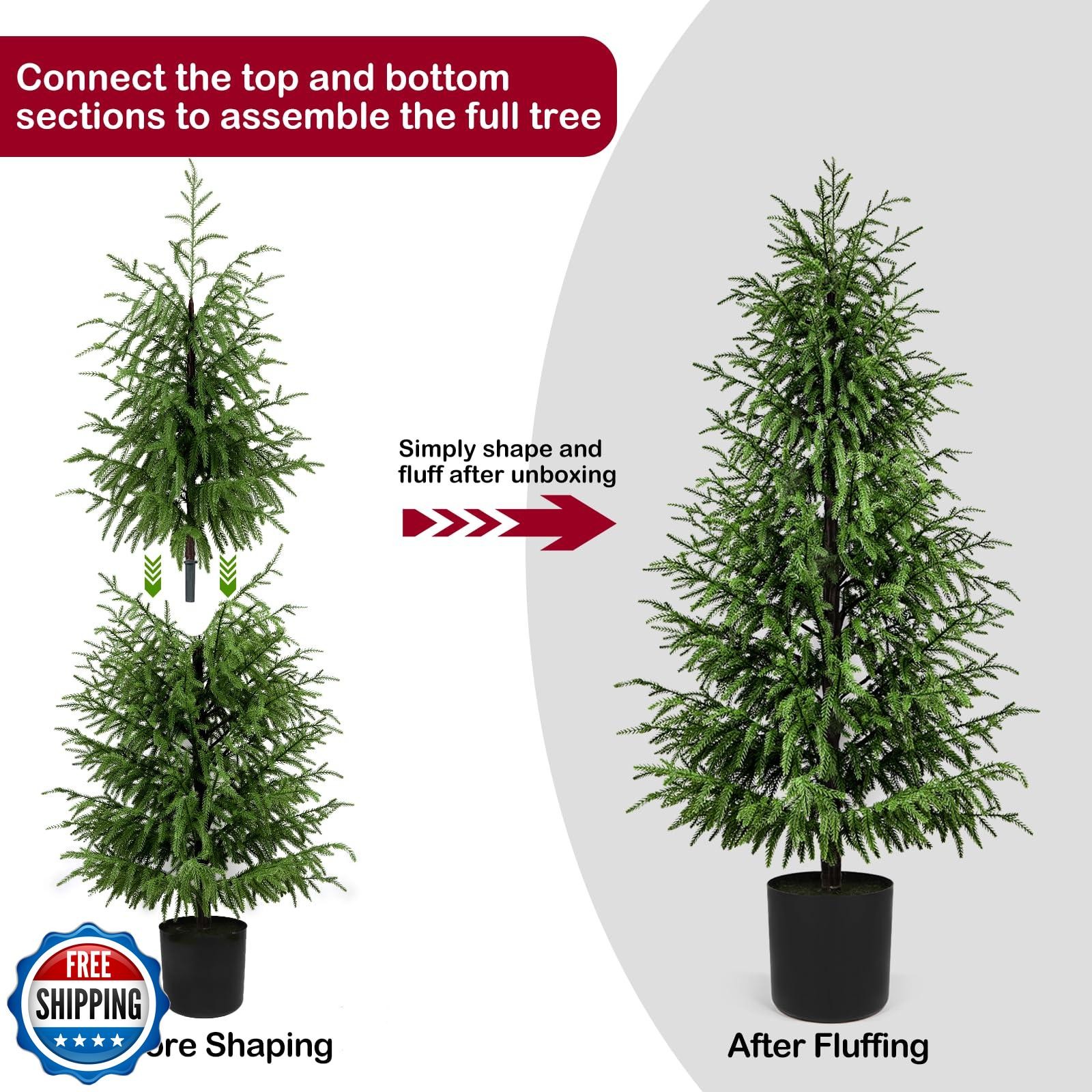 ENVEN 5FT Artificial Topiary Trees for Outdoor Front Porch Décor, Real Touch
