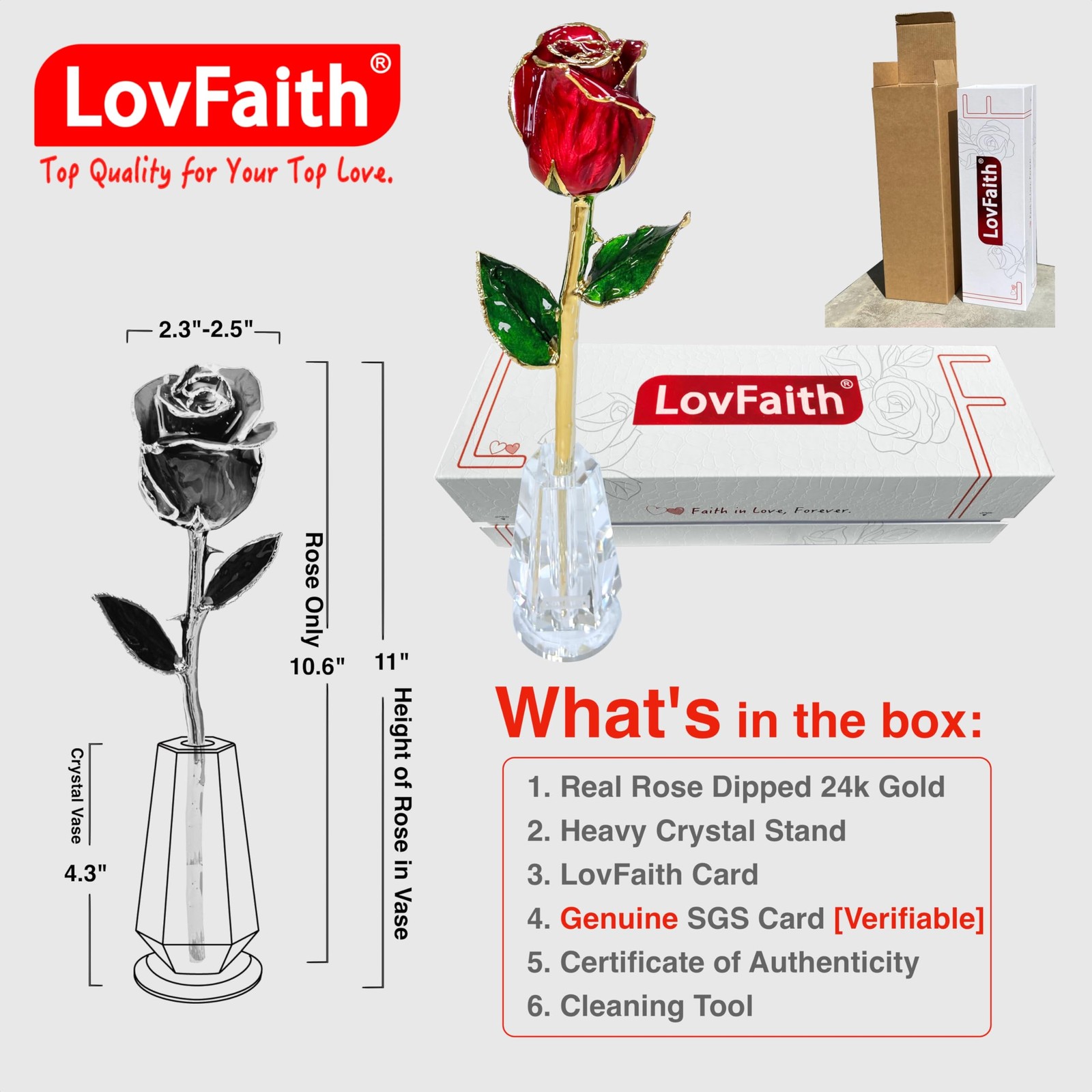 Real Rose Dipped 24K Gold Red with Crystal Stand A1 Original Rose Valentine Gift