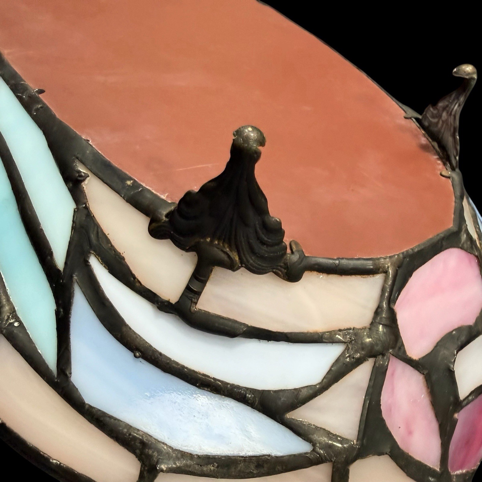 Pastel Stained Glass Style Vanity Mirror Tray Jewelry Dish Art Deco Decor