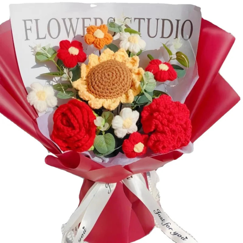 Handmade Crochet Flower Bouquet Decoration Flower Plush Ornament Gift