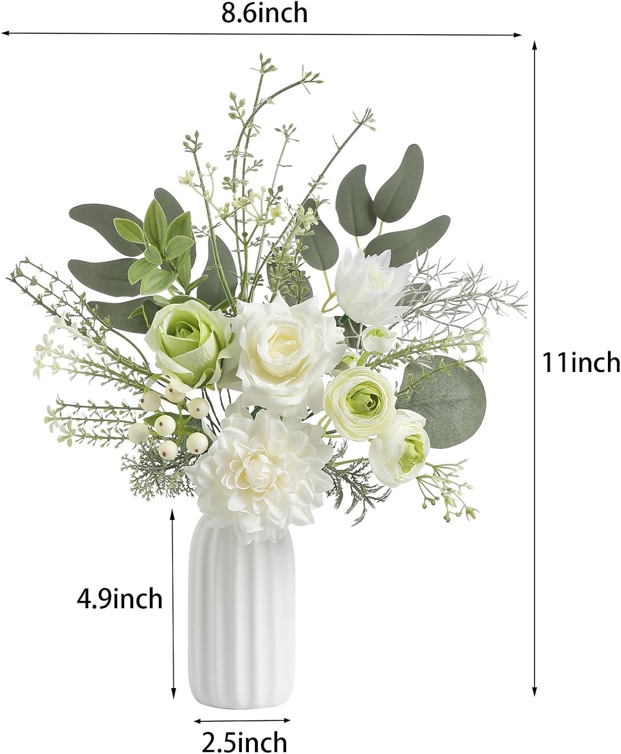 Artificial Flowers in Small Ceramic Vase-Blue Fake Flowers Floral Arrangements S