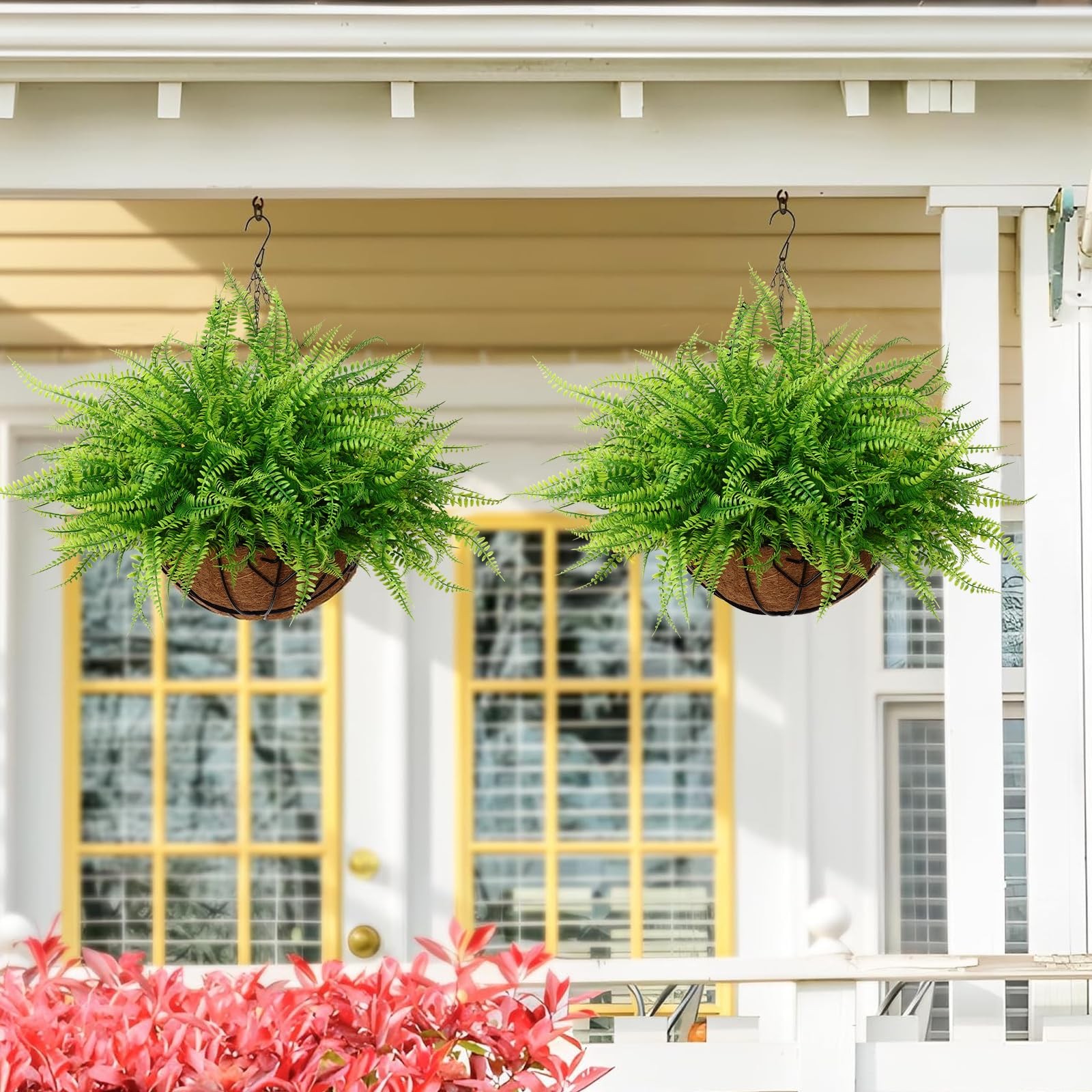 Artificial Hanging Plants with Basket 2PCS Fake Boston Fern Baskets, Outdoor …
